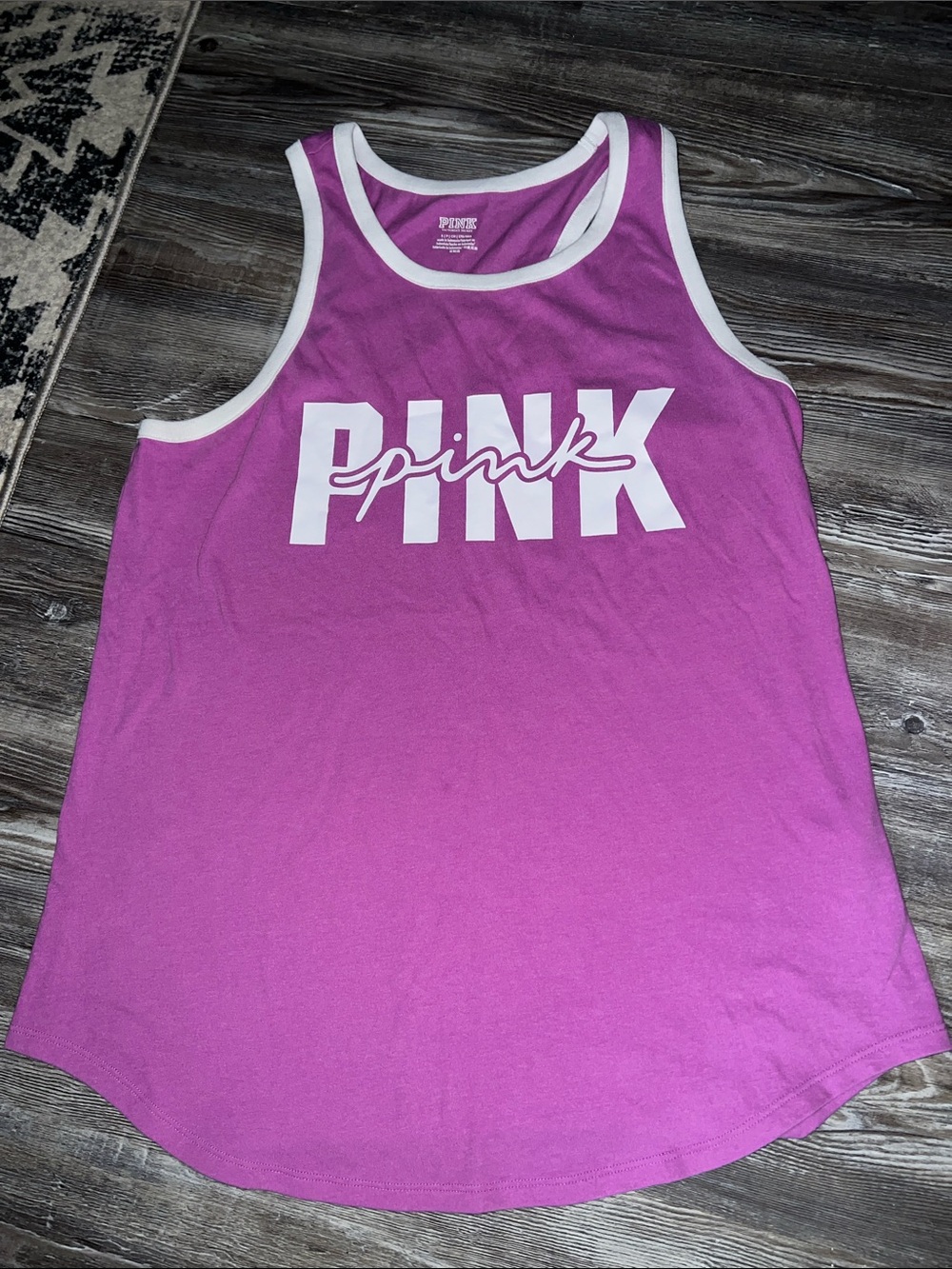 PINK Victoria's Secret Bright Purple Logo Tank with White Trim sz Small